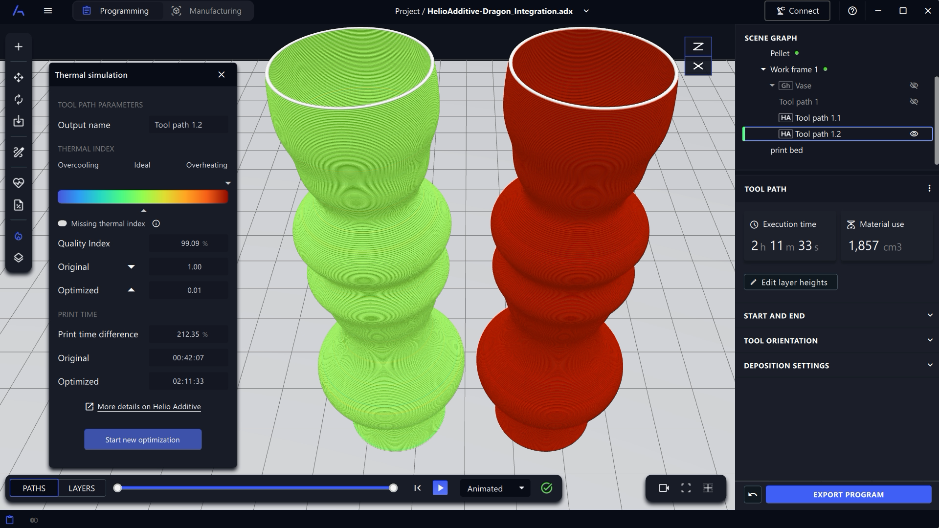 AdaOne interface with Helio thermal simulation plugin integrated — full environment view.