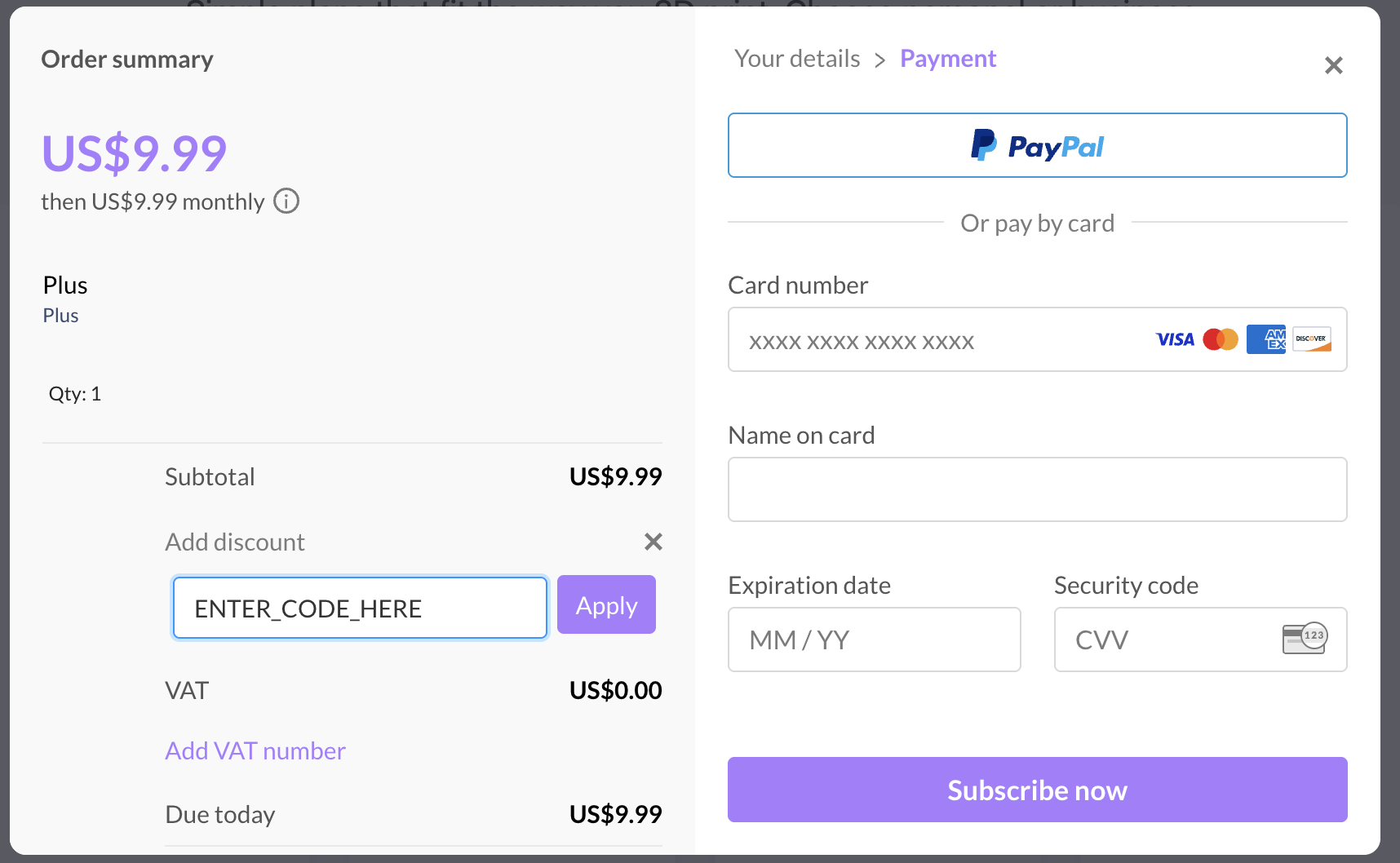 Checkout — payment details